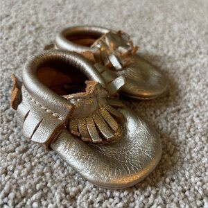 Freshly Picked Metallic Fringe Moccasin Baby Shoes - Gold